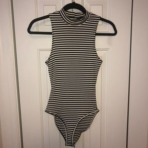 Striped mock neck bodysuit